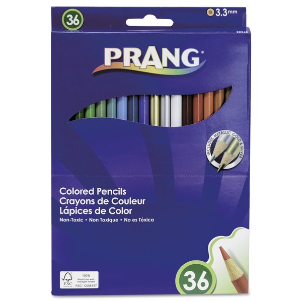 Prang Colored Pencil Sets, 3.3 mm, 2B (#1), Assorted Lead/Barrel Color, PK36 22360